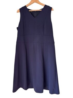 Talbots Easy Travel Fit & Flare Dress 16 Petite NWT Navy Blue Career Capsule
